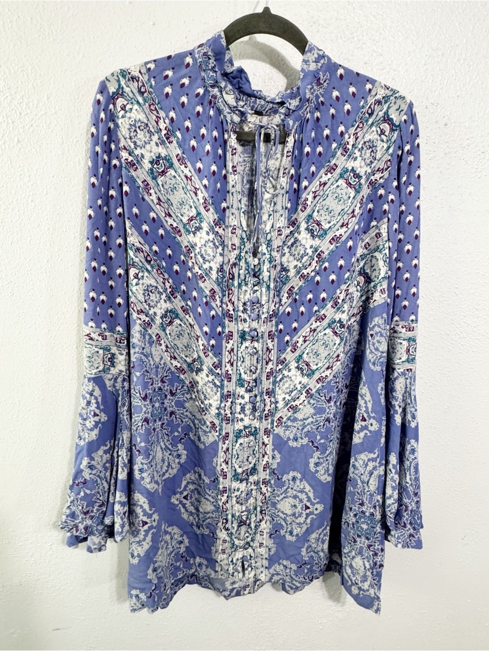 Free People Lavender Blue Paisley Mixed-Print Boho Tunic Magic mystery size med